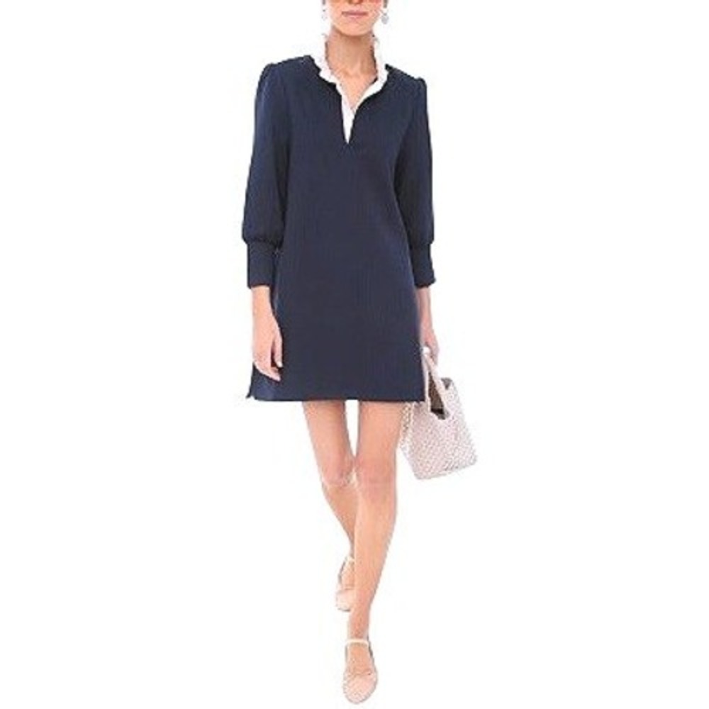 Pomander Place Tuckernuck Charlotte Navy Terry Ruffle Collar Shirt Dress XS